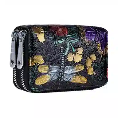 掐尖 彩绘多卡位多功能时尚潮流 牛皮 卡包 常规 女款 多色