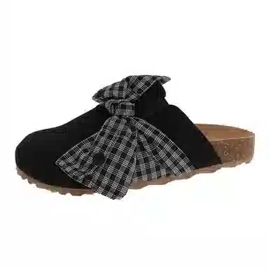 乐乐鱼 大蝴蝶结一脚蹬浅口凉拖 防磨防滑包头拖鞋 女