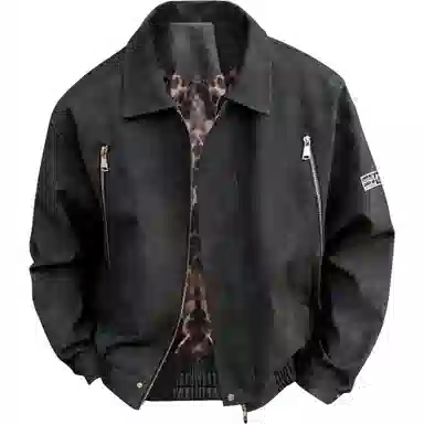 王者荣耀 鲁班七号款 港风复古简约纯色两侧双拉链小众设计宽松翻领百搭休闲长袖开衫皮衣 男女同款