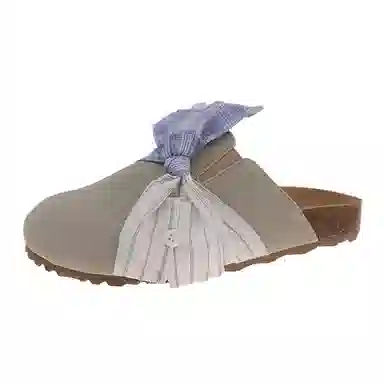 乐乐鱼 大蝴蝶结一脚蹬浅口凉拖 防磨防滑包头拖鞋 女