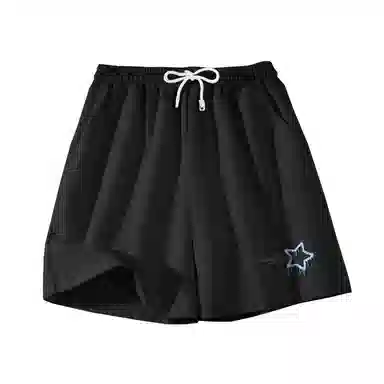 棉致 时尚简约个性星星涂鸦系带弹性舒适吸湿透气纯棉轻薄宽松基础通勤五分休闲短裤 女款