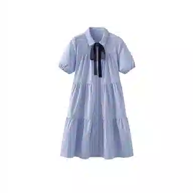 望莱仕 宽松纯色蝴蝶结装饰简约短袖连衣裙 女款