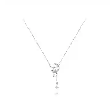 【纯银999】 六桂福珠宝 月亮小熊 小众设计经典百搭学生日常简约高级感精致轻奢极简通勤温柔气质可调节锁骨链 足银 项链 女款