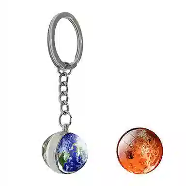 零界 沧海星球 夜光宇宙钥匙扣太阳系地球星系星云双面玻璃球钥匙书包挂饰 合金 挂件 男女同款情侣款