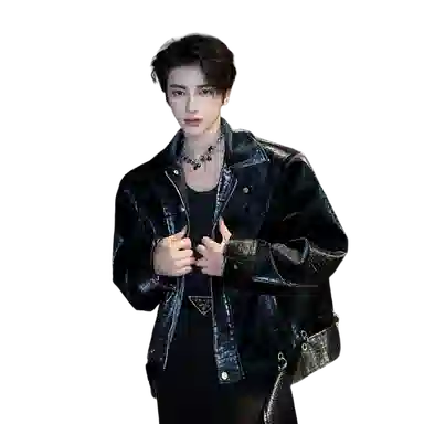 YGHOME Crocodile Shoulder Patch Leather Jacket