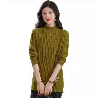 恒源祥 修身显瘦半高领纯色质感中长款长袖针织衫 女款