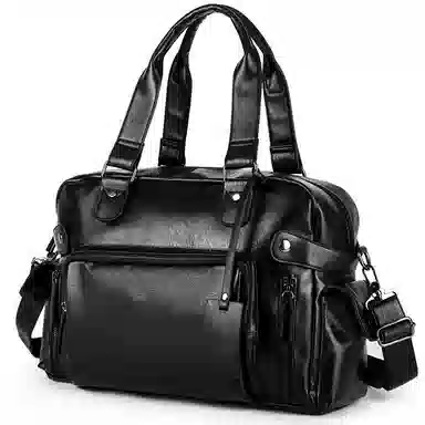 老人头 休闲简约健身斜挎通勤出差行李包 合成革 旅行包 男款 黑色