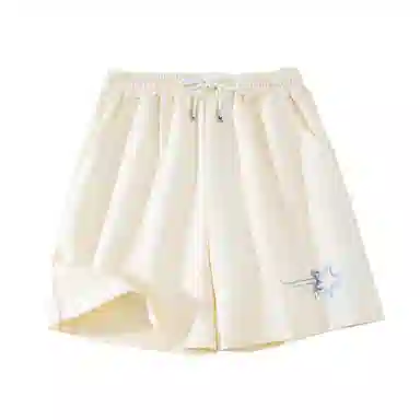 棉致 时尚简约个性星星涂鸦系带弹性舒适吸湿透气纯棉轻薄宽松基础通勤五分休闲短裤 女款