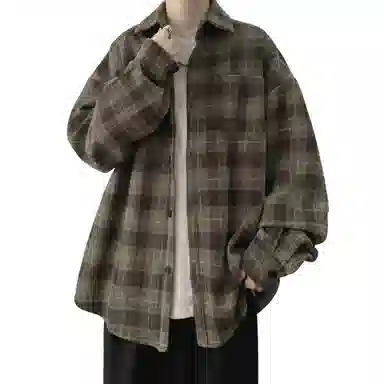 顶峰保罗 美式复古格子衬衣宽松百搭无性别主义小众设计感痞帅外套休闲简约时尚开衫直筒长袖衬衫 男女同款