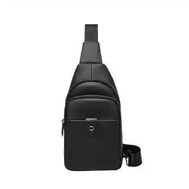 老人头 时尚简约商务轻便通勤斜挎包 头层牛皮 胸包 男款 黑色