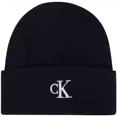Calvin Klein Embroidered Rib Knit Beanie Black