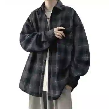 顶峰保罗 美式复古格子衬衣宽松百搭无性别主义小众设计感痞帅外套休闲简约时尚开衫直筒长袖衬衫 男女同款