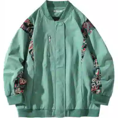 特斯型 国潮拼接棒球服春秋季美式潮牌外套高级感痞帅宽松休闲教练夹克 男女同款