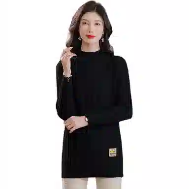 恒源祥 修身显瘦半高领纯色质感中长款长袖针织衫 女款