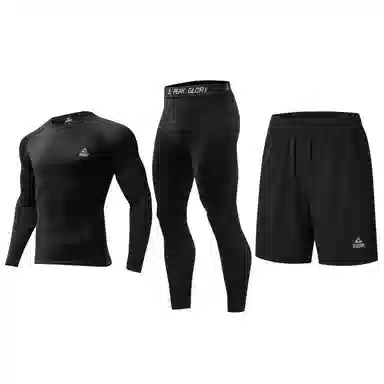 匹克 加绒保暖运动速干透气高弹紧身上衣塑形训练跑步篮球瑜伽骑行裤子健身套装 男女同款 黑色