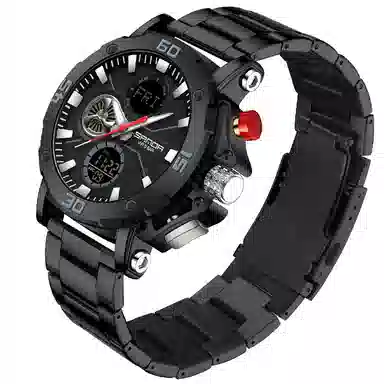 三达 时尚潮流男士双显示学生腕表 电子+石英机芯 钢表带 国表 男表 黑色表盘 防水