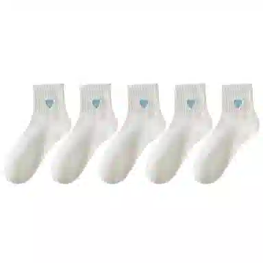 兰缪 春夏季薄款透气短袜子女士可爱爱心刺绣柔软亲肤百搭中筒袜 女款 礼袋五双装