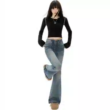 淑好百 设计感毛边宽松牛仔裤 女款