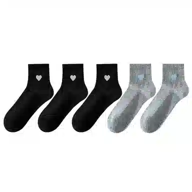 兰缪 春夏季薄款透气短袜子女士可爱爱心刺绣柔软亲肤百搭中筒袜 女款 礼袋五双装
