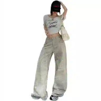 淑好百 宽松阔腿扎染牛仔裤 女款