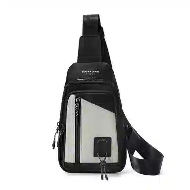 马莎兰缇 休闲简约时尚小众设计运动骑行风轻便时尚潮流通勤多功能背包 合成革 胸包 男款 黑配灰