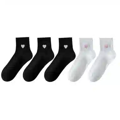 兰缪 春夏季薄款透气短袜子女士可爱爱心刺绣柔软亲肤百搭中筒袜 女款 礼袋五双装
