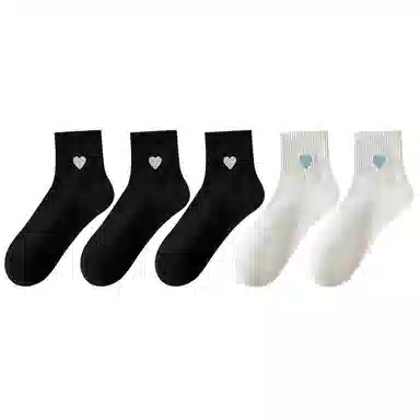 兰缪 春夏季薄款透气短袜子女士可爱爱心刺绣柔软亲肤百搭中筒袜 女款 礼袋五双装
