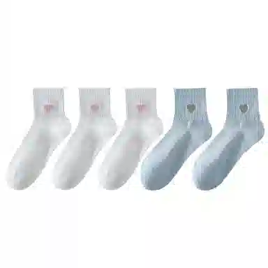兰缪 春夏季薄款透气短袜子女士可爱爱心刺绣柔软亲肤百搭中筒袜 女款 礼袋五双装