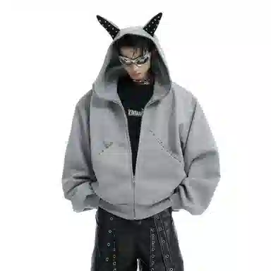 虫小绿 “宠物情人”犬元素铆钉拼接高街风舒适休闲连帽服饰卫衣 男女同款