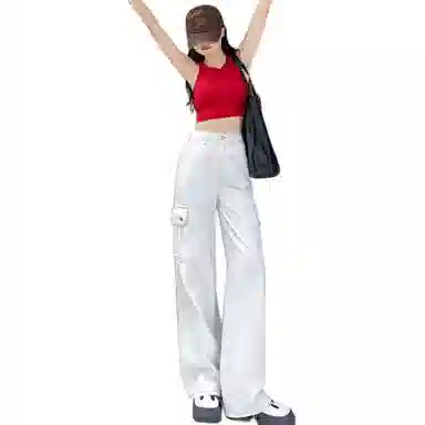 淑好百 白色阔腿裤街头牛仔裤 女款
