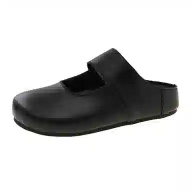 乐乐鱼 外穿百搭 防磨包头拖鞋 女 黑色