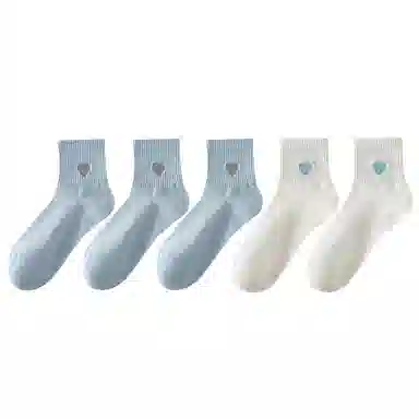 兰缪 春夏季薄款透气短袜子女士可爱爱心刺绣柔软亲肤百搭中筒袜 女款 礼袋五双装