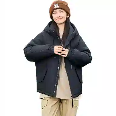 鸭鸭 冬季时尚百搭纯色保暖舒适休闲连帽羽绒服 男女同款