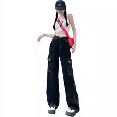 淑好百 白色阔腿裤街头牛仔裤 女款