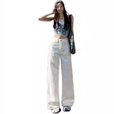 淑好百 白色阔腿显瘦牛仔裤 女款