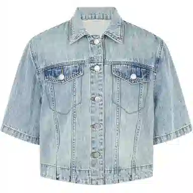 美洋 棉麻炒盐短袖牛仔外套 女款