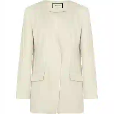 美洋 麻感珠边线无领西装 女款