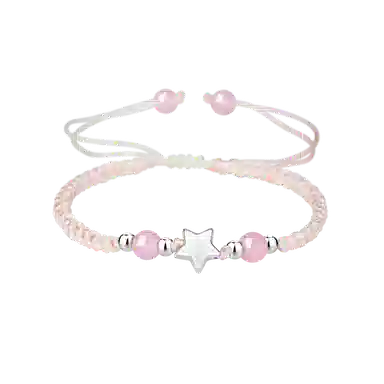 【S999纯银星星】 色菲尔 新中式可爱个性手链 小清新甜美韩式国风好运转运珠时尚简约通勤日常百搭可调节 织物 手绳 男女同款情侣款