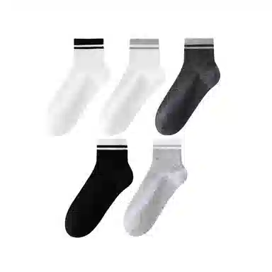 莫代尔 抗菌透气舒适简约条纹运动休闲百搭中筒袜 男款