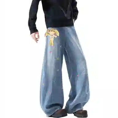 FIDO DIDO Bear Logo Wide Leg Jeans