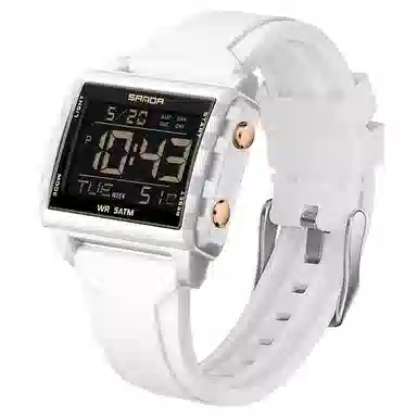 三达 时尚男士潮流方块腕表 电子机芯 硅胶表带 国表 男表 黑色表盘 防水夜光