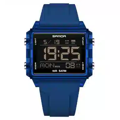 三达 时尚男士潮流方块腕表 电子机芯 硅胶表带 国表 男表 黑色表盘 防水夜光