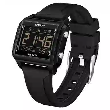 三达 时尚男士潮流方块腕表 电子机芯 硅胶表带 国表 男表 黑色表盘 防水夜光