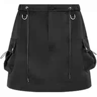 美洋 黑皮辣妹缎面光泽皮短裙 女款