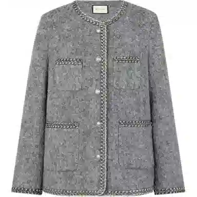 美洋 绵羊毛混纺粗花呢圆领夹克 女款