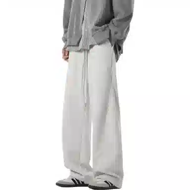 顶峰保罗 美式复古纯色宽松阔腿卫裤无性别主义直筒垂感拖地裤高级感百搭运动休闲裤 男女同款