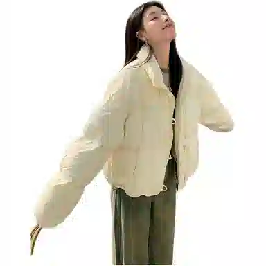 鸭鸭 宽松保暖连帽休闲面包短款长袖羽绒服 女款