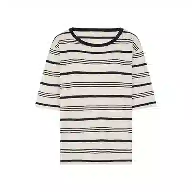 美洋 亚麻棉条纹圆领针织衫 女款