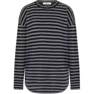 美洋 绵羊毛卷边下摆条纹毛衣 女款