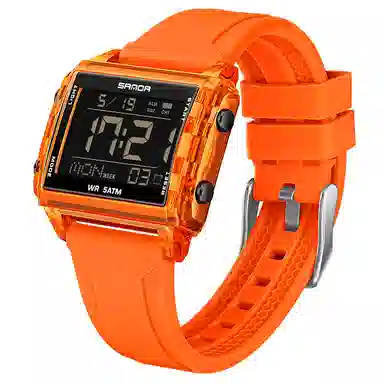 三达 时尚男士潮流方块腕表 电子机芯 硅胶表带 国表 男表 黑色表盘 防水夜光